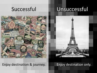 Successful Unsuccessful
Enjoy destination only.Enjoy destination & journey.
 