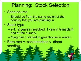Planning:  Stock Selection <ul><li>Seed source </li></ul><ul><ul><li>Should be from the same region of the country that yo...