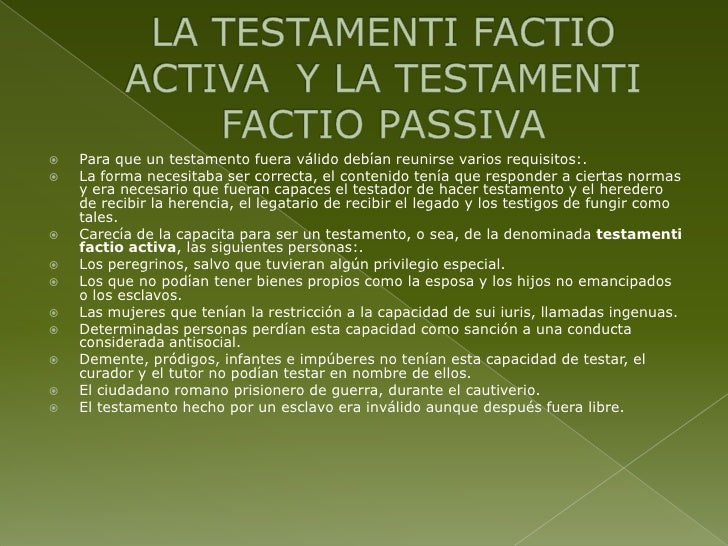 Testamenti Factio Activa Y Pasiva En Derecho Romano