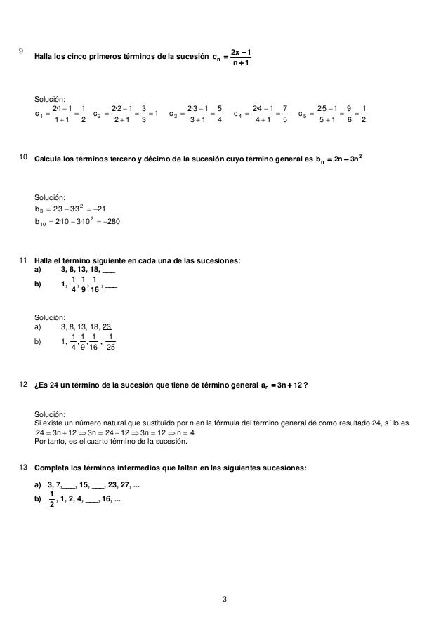 Sucesiones 100 Ejercicios Para Practicar Con Soluciones