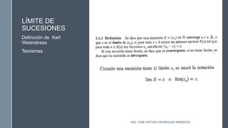 LÍMITE DE
SUCESIONES
Definición de Karl
Weierstrass
Teoremas
ING. JOSÉ ARTURO HENRÍQUEZ MENDOZA
 