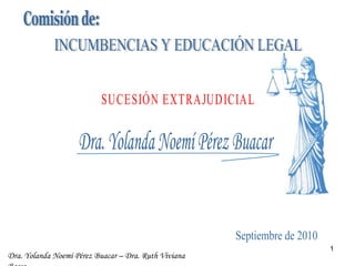 Dra. Yolanda Noemí Pérez Buacar – Dra. Ruth Viviana Basso Dra. Yolanda Noemí Pérez Buacar Comisión de:  INCUMBENCIAS Y EDUCACIÓN LEGAL Septiembre de 2010 SUCESIÓN EXTRAJUDICIAL 
