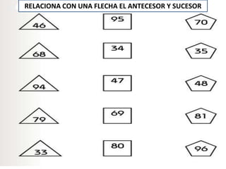 RELACIONA CON UNA FLECHA EL ANTECESOR Y SUCESOR
 