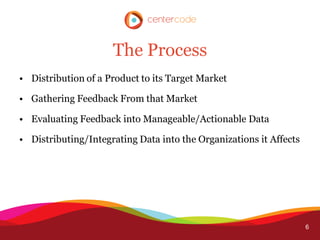 The Process
• Distribution of a Product to its Target Market

• Gathering Feedback From that Market

• Evaluating Feedback...
