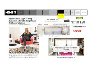 PROBLEMA SOLUÇÃO
JORNADA DO
CLIENTE
MODELO DE
NEGÓCIO
MERCADO
DECOR
MATRIZ DE
CONCORRÊNCIA
BENCHMARK
O QUE JÁ
FIZEMOS?
TIME
ONDE
QUEREMOS
CHEGAR?
OBJETIVOS
BENCHMARK
 