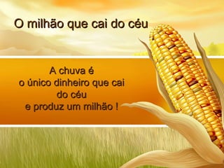 A chuva é  o único dinheiro que cai  do céu  e produz um milhão !  O milhão que cai do céu 