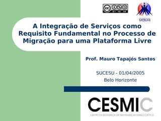 A Integração de Serviços como Requisito Fundamental no Processo de Migração para uma Plataforma Livre Prof. Mauro Tapajós Santos SUCESU - 01/04/2005 Belo Horizonte 1 