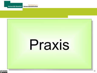 G
Suchmaschinen: Relevanzbewertung

 Wo (Überschrift, Fließtext, Linktext) stehen
die gesuchten Begriffe auf der Seite
 Wie viele Links und aus welchen Quellen
zeigen auf die Seite (Linkpopularität)
 Wie hoch ist die Reputation der gesamten
Website (Alter, Größe, Linkpopularität)
 Standort / Suchhistorie (Nutzerprofil)
12

 