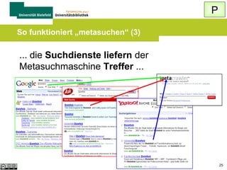 Q
Probleme bei der Bewertung

 Keine (funktionierende) Suche / Sortierung
nach Datum
 Versteckte Werbung (bezahlte Treffer)
 Unterschiedliche Treffermengen und
-reihenfolge je nach Standort, Sprache,
Browser, Login
 Angabe der Trefferzahlen nur Schätzwerte
25

 