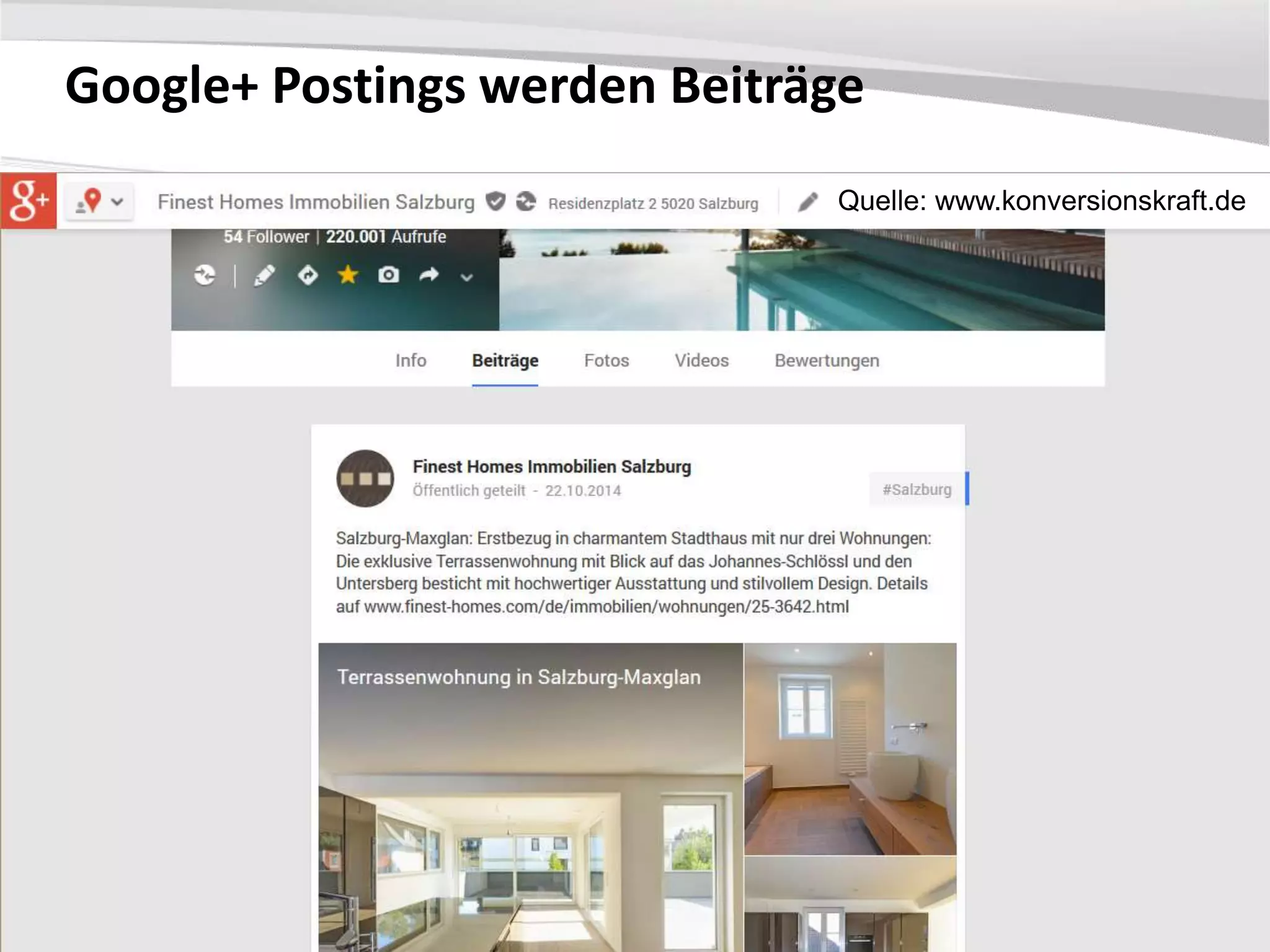 Google+ Postings werden Beiträge 
Quelle: www.konversionskraft.de 
 