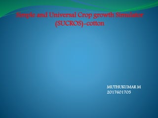 Simple and Universal Crop growth Simulator
(SUCROS)-cotton
MUTHUKUMAR M
2017601705
 
