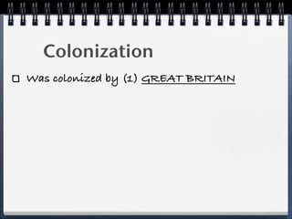 Colonization
Was colonized by (1) GREAT BRITAIN
 
