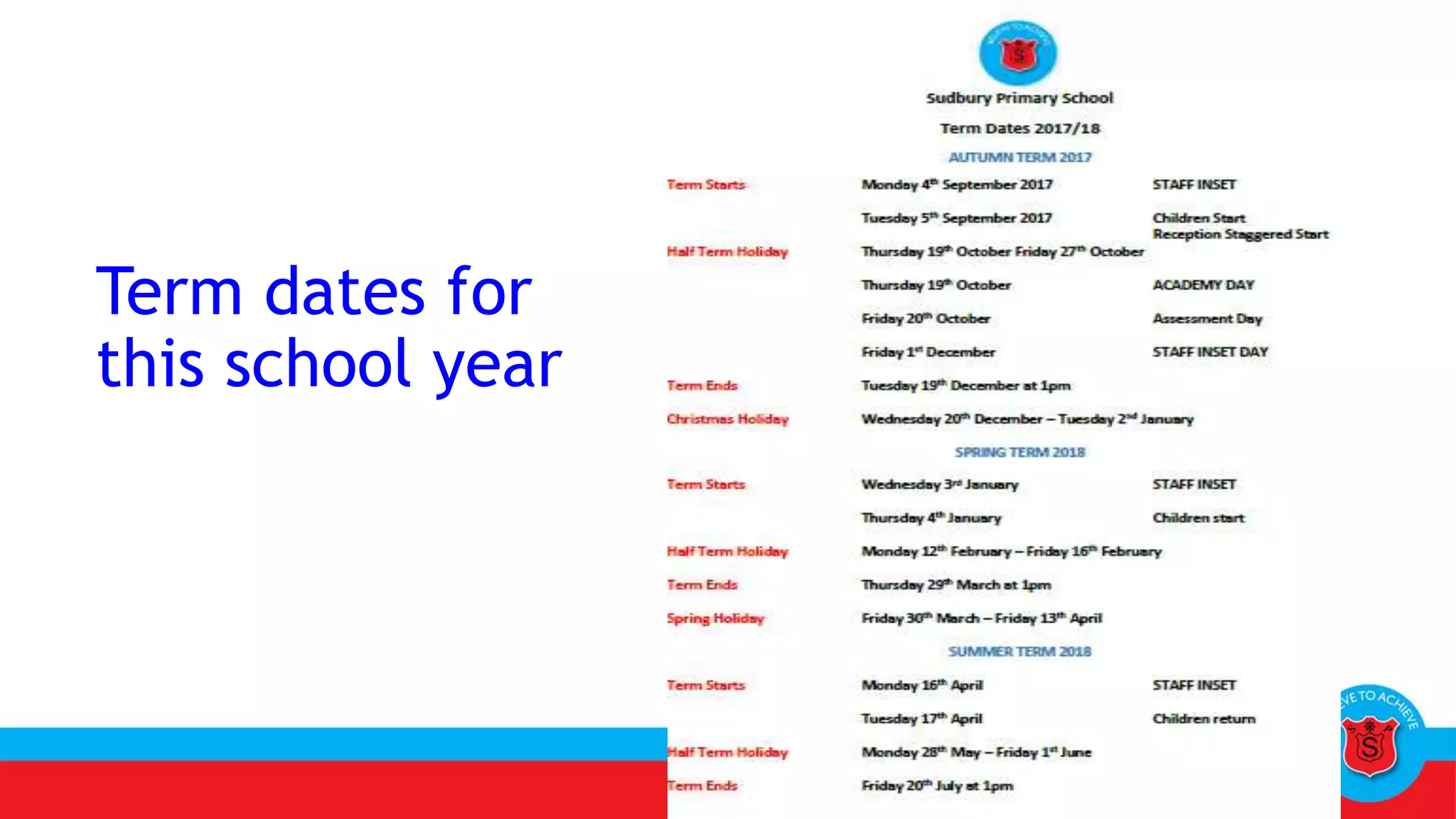 Term dates for
this school year
 