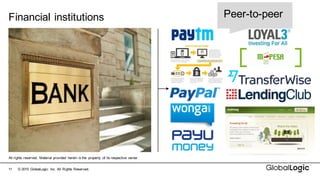 11
Financial  institutions
©  2015   GlobalLogic Inc.  All  Rights  Reserved.
All  rights  reserved.   Material  provided   herein  is  the   property   of  its  respective   owner
Peer-­to-­peer
 