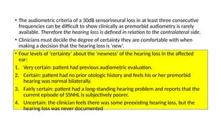 SUDDEN SENSORINEURAL HEARING LOSS Diagnosis and treatment | PPTX