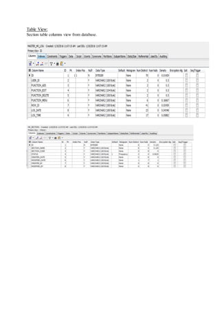 Table View:
Section table columns view from database.
 