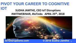 1
PIVOT YOUR CAREER TO COGNITIVE
IOT SUDHA JAMTHE, CEO IoT Disruptions
#WITIWEBINAR, #IoTJobs APRIL 25th, 2018
IoTDisruptions.com © 2018 Sudha Jamthe
Image: bigthink.com
 