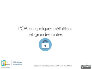 3e Journée annuelle du réseau SUDOC-PS PACA/Nice
12
L'OA en quelques définitions
et grandes dates
 