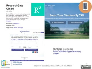 3e Journée annuelle du réseau SUDOC-PS PACA/Nice
24
Synthèse récente sur
http://urfistinfo.hypotheses.org
/2896
 