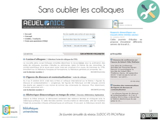 3e Journée annuelle du réseau SUDOC-PS PACA/Nice
32
Sans oublier les colloques
 