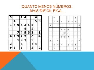 QUANTO MENOS NÚMEROS,
MAIS DIFÍCIL FICA...
 