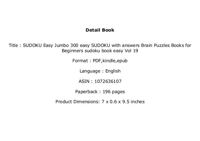 Kindle Sudoku Easy Jumbo 300 Easy Sudoku With Answers Brain Puzzle