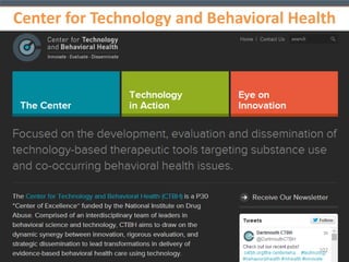 Unique Considerations for TAC 
• Self-directed therapeutic websites/applications 
typically hosted by third-party vendors 
(HIPAA business agreement may be required) 
• Organizations will typically purchase a license for a 
group of clients, and the clients are each provided 
with a unique user ID and password 
(HIPAA compliant portal ask that question) 
• Applications vary in terms of data security and the 
amount of personal information entered (typically, 
personal information is not required) 
(Personal health information collected or not) 102 
 