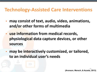 PURPOSE: This blending product will 
introduce two Technology Assisted Care 
(TAC) interventions that have 
demonstrated utility as an adjunct to 
treatment services in specialty drug 
treatments programs. Historically, TACs have 
been used in general health care settings to 
treat other chronic medical conditions (e.g., 
diabetes, heart disease, asthma, etc.) 
23 
 