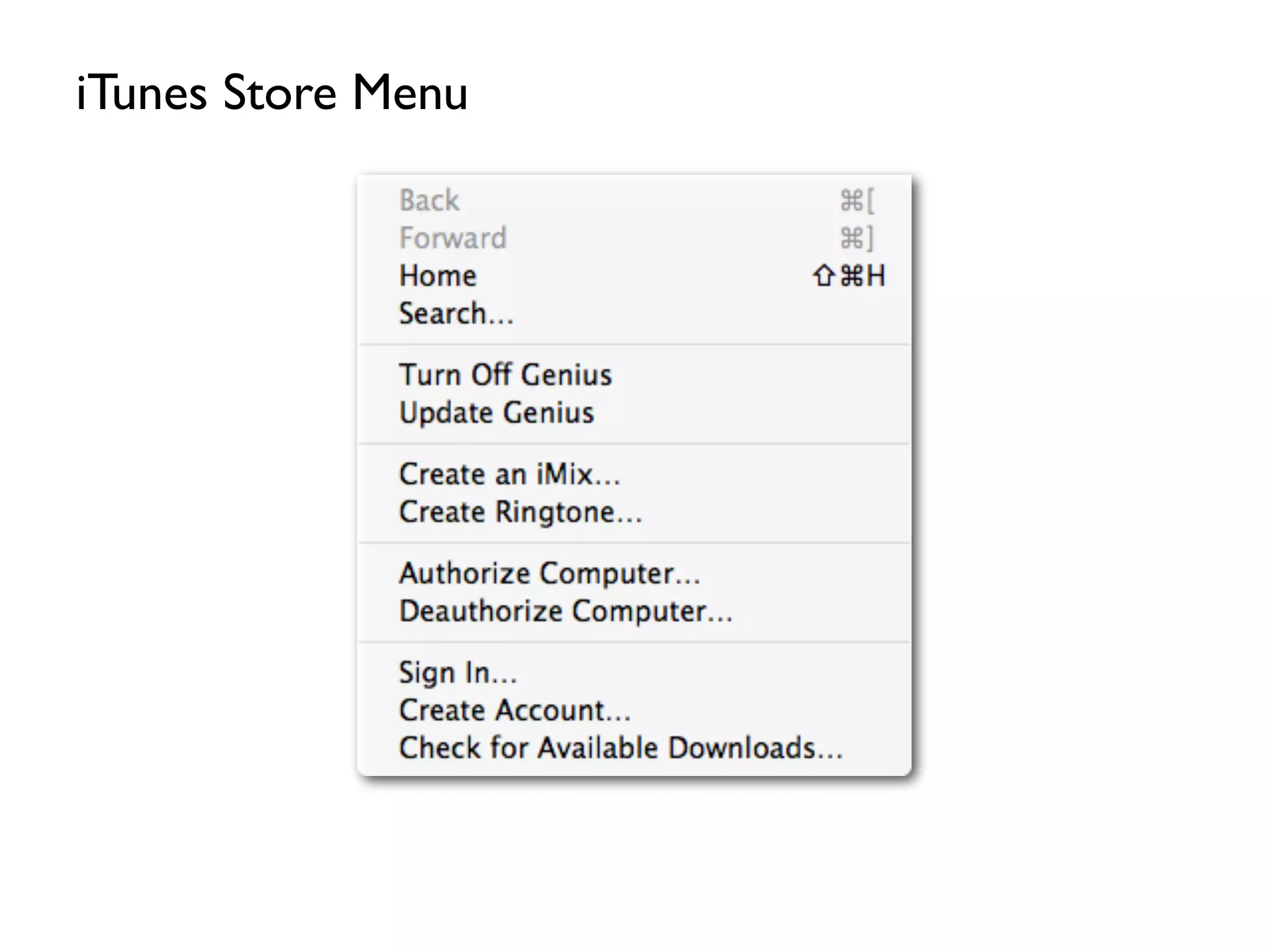 iTunes Store Menu
 