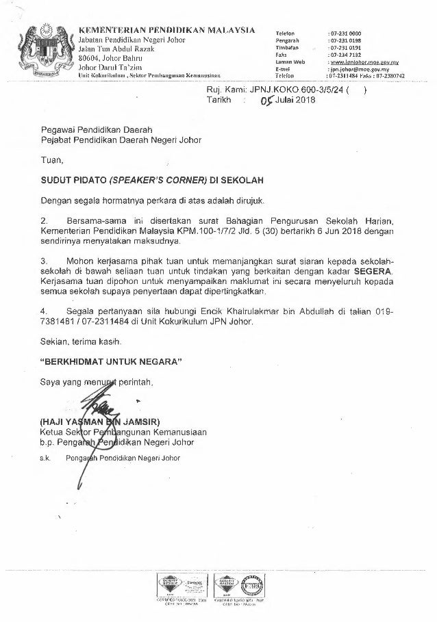 Contoh Sudut Pidato Speaker S Corner Raihan Jalaludin S Blog