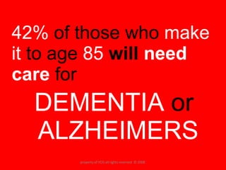 42%  of those who  make it  to age  85   will  need care  for DEMENTIA  or  ALZHEIMERS property of YCIS all rights reserved  © 2008  