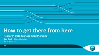 How to get there from here
Research Data Management Planning
IMT
Sue Cook| Data Librarian
31 May 2018
 