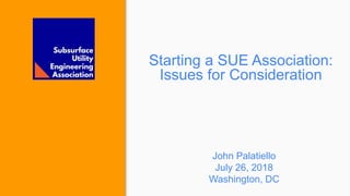 Starting a SUE Association:
Issues for Consideration
John Palatiello
July 26, 2018
Washington, DC
 