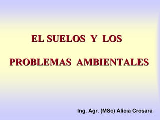 EL SUELOS Y LOSEL SUELOS Y LOS
PROBLEMAS AMBIENTALESPROBLEMAS AMBIENTALES
Ing. Agr. (MSc) Alicia Crosara
 