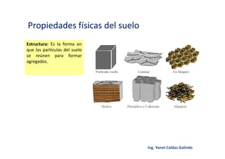 Propiedades físicas del suelo
Estructura: Es la forma en
que las partículas del suelo
se reúnen para formar
agregados.
 