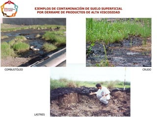 EJEMPLOS DE CONTAMINACIÓN DE SUELO SUPERFICIAL
POR DERRAME DE PRODUCTOS DE ALTA VISCOSIDAD
COMBUSTÓLEO
LASTRES
CRUDO
 