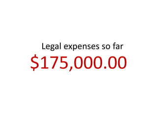 Legal expenses so far

$175,000.00
 