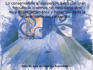 Lo conservamos al despertar, pero con gran frecuencia creemos no recordarlo sino muy incompletamente y haber olvidado la mayor parte del contenido… Obra de Arte en Oleo “La Escondida”.- 