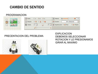 CAMBIO DE SENTIDO
PRECENTACION DEL PROBLEMA
PROGRAMACION
EXPLICACION
DEBEMOS SELECCIONAR
ROTACION Y LE PRESIONAMOS
GIRAR AL MAXIMO
 
