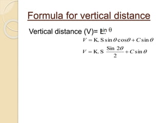

sin
2
2Sin
SK. CV 
Vertical distance (V)= L.
Formula for vertical distance
 sincossinSK. CV 
 