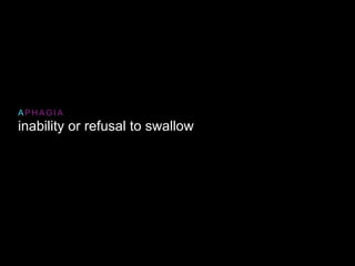 inability or refusal to swallow
A P H A G I A
 