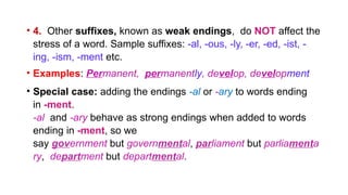 Understanding English Word Stress: Suffix and Prefix Rules Explained | PPTX