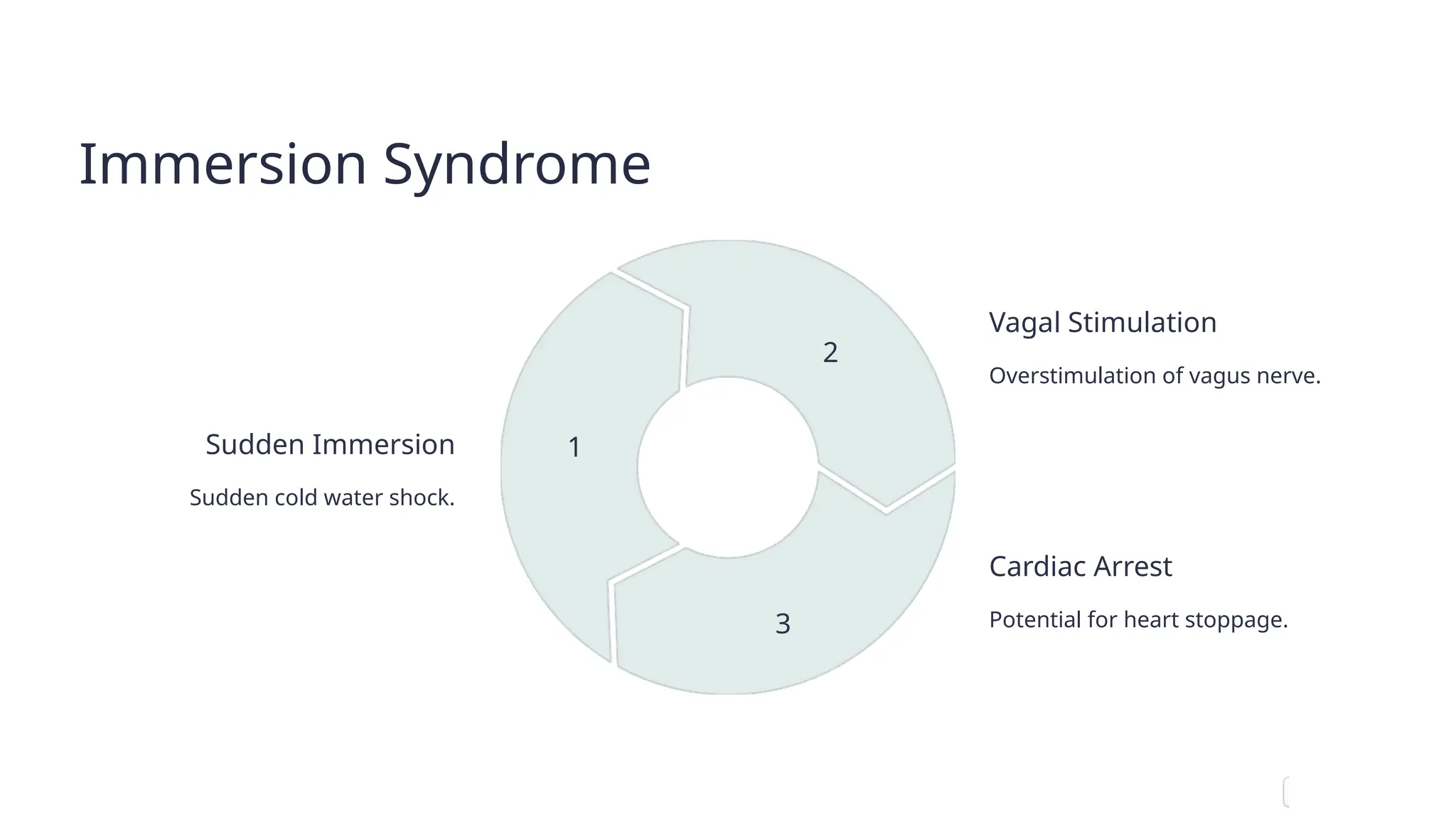 Immersion Syndrome
Sudden Immersion
Sudden cold water shock.
1
Vagal Stimulation
Overstimulation of vagus nerve.
2
Cardiac Arrest
Potential for heart stoppage.
3
 