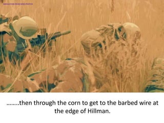 ……..then through the corn to get to the barbed wire at
the edge of Hillman.
SIMULATION FROM WW2 PHOTOS
 