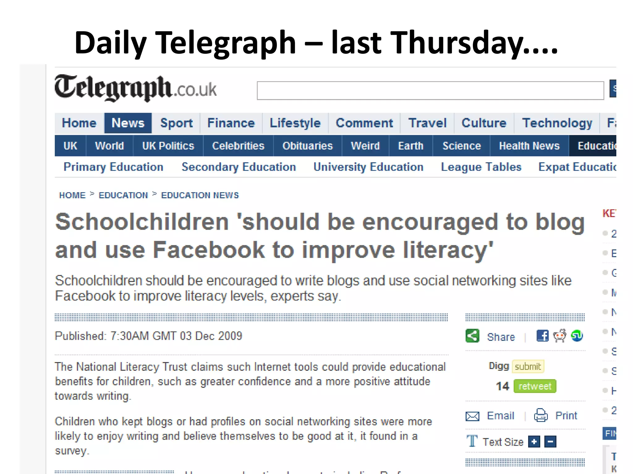 Daily Telegraph – last Thursday....