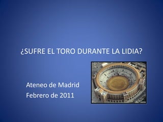 ¿SUFRE EL TORO DURANTE LA LIDIA?



 Ateneo de Madrid
 Febrero de 2011
 