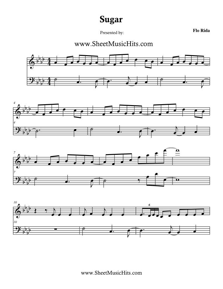 sugar piano sheet music flo rida sugar sugar sheet music