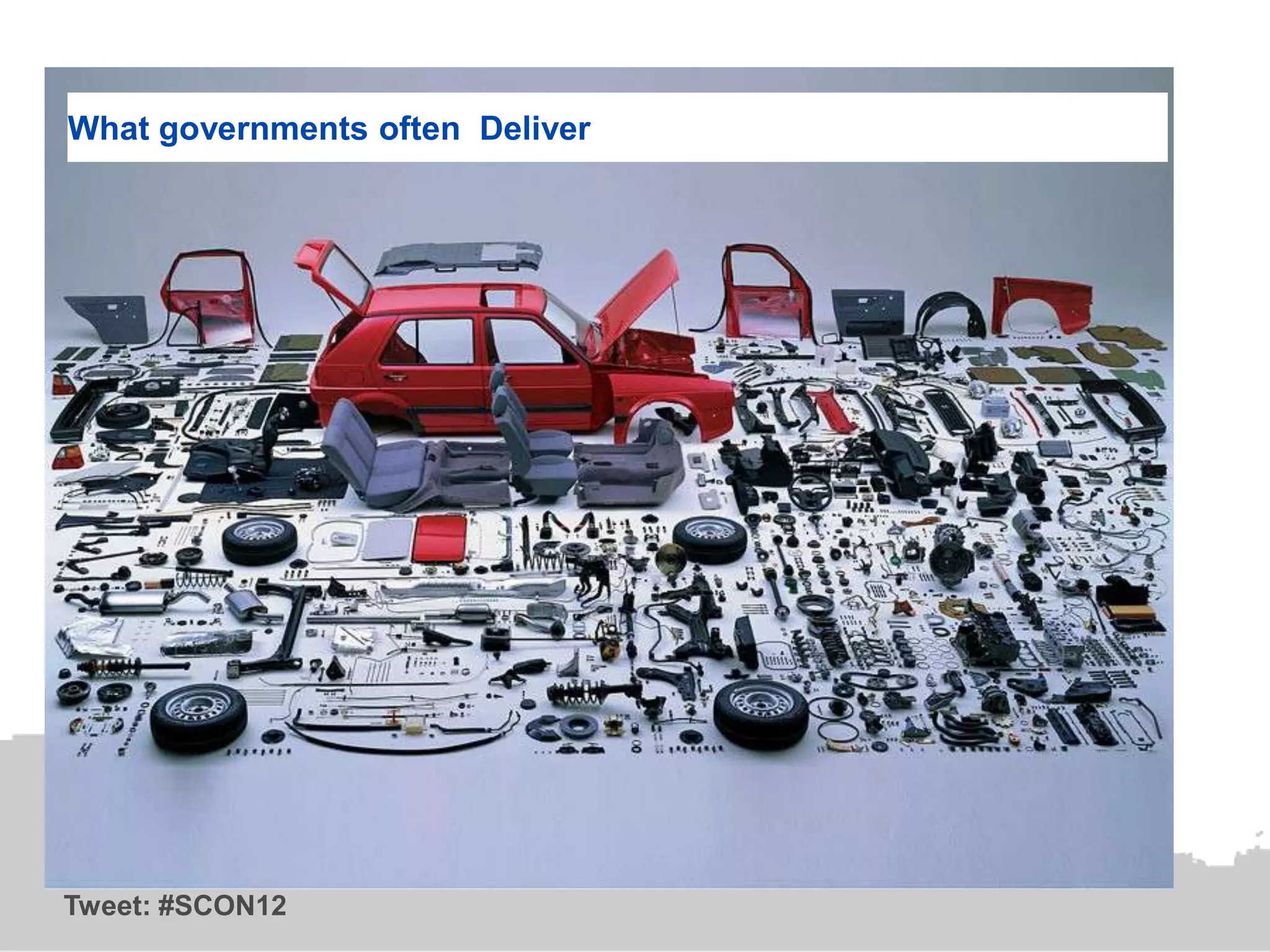 What governments often Deliver




Tweet: #SCON12
 