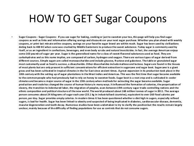 Sugar Coupons - Printable Sugar Coupons
