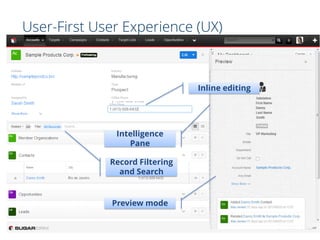 User-First User Experience (UX)

Inline editing

Intelligence
Pane
Record Filtering
and Search

Preview mode

 